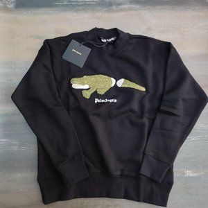 Black Sweatshirt With Croco Crew Embroidered